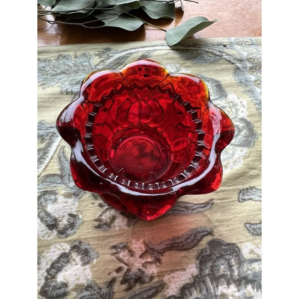 Brooke Crescent Amberina Red Ruby Diamond Pineapple Fairy Lamp BASE ONLY Vintage